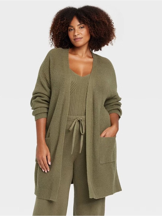 Auden Other - Auden Women’s Olive Green Open-Front Robe Cardigan + Wide-Leg Pant Set Size M/L